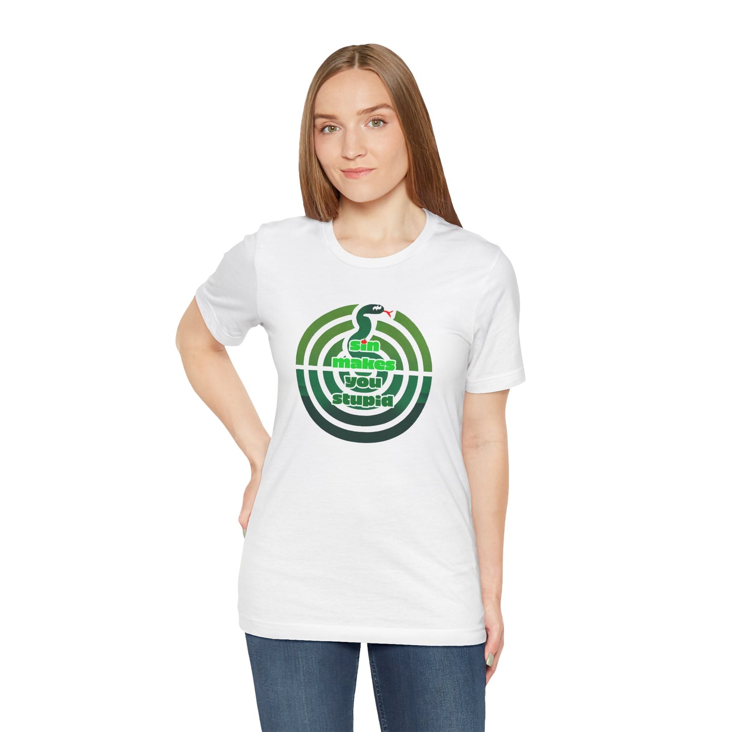Unisex Jersey Short Sleeve Tee - "SIn Makes You Stupid" Serpent Design