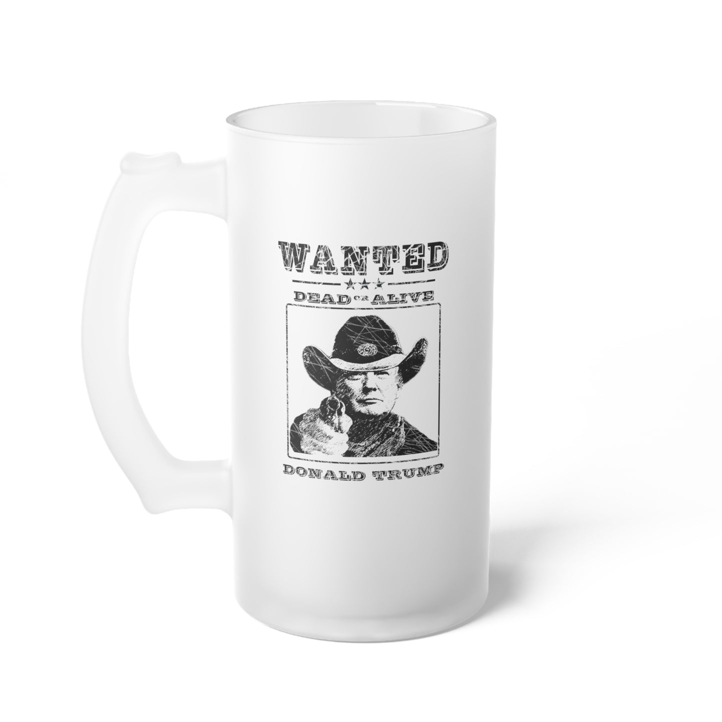 MAGA Frosted Glass Beer Mug of the Last American Outlaw, Trump