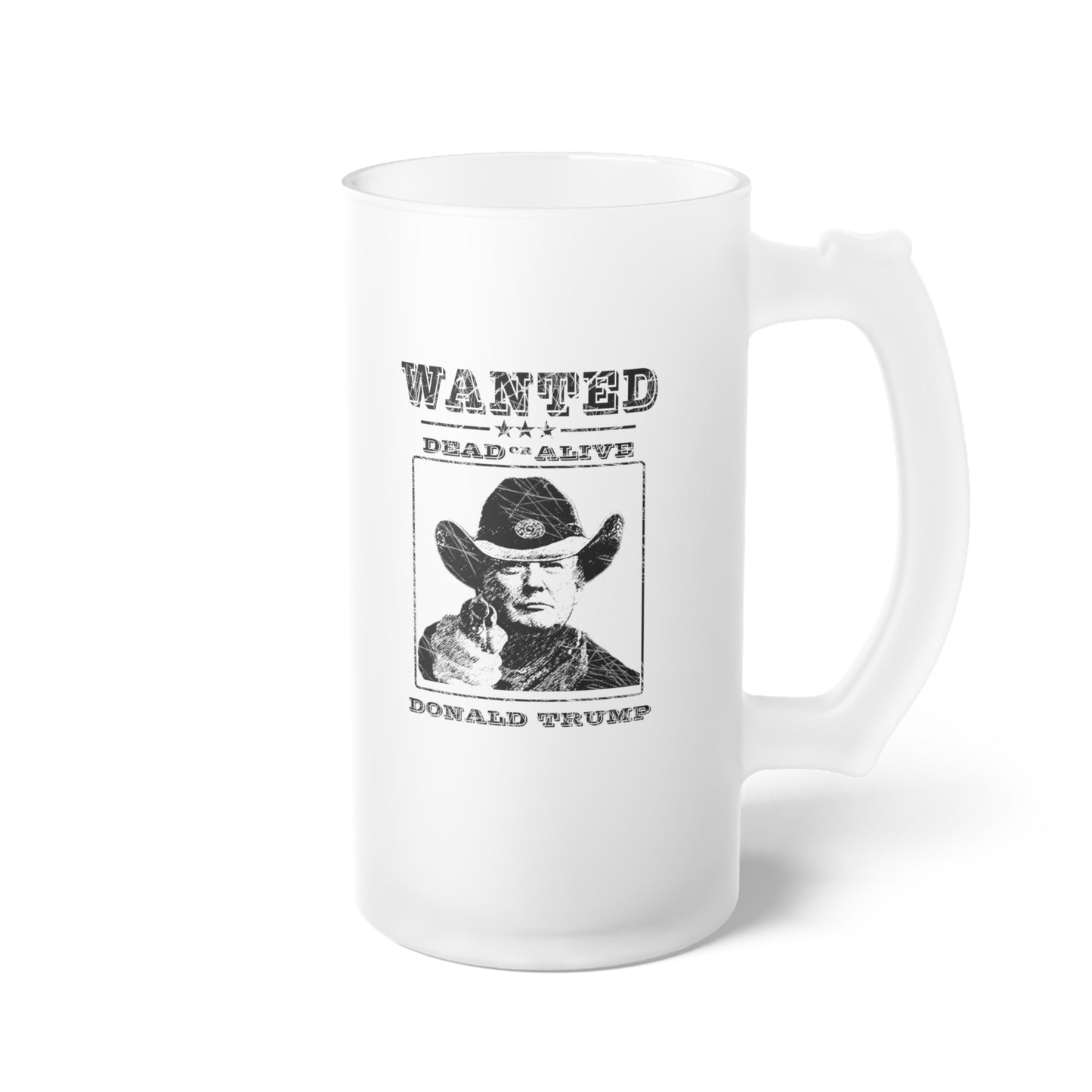 MAGA Frosted Glass Beer Mug of the Last American Outlaw, Trump